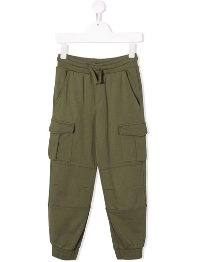 Stella Mccartney Kids' Drawstring Cargo Trousers In Verde Militare