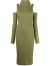 Balmain Fingerless Gloves Lurex Midi Dress In Green