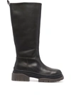 Ash Supremium Low Heels Boots In Black Leather In Black