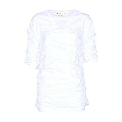 Marni Ruched Cotton-jersey T-shirt In Weiss