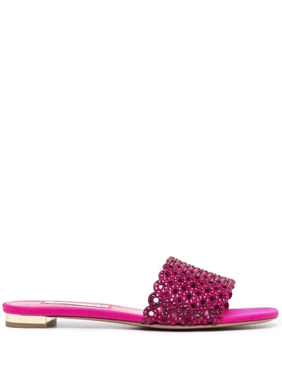 Aquazzura Candy Crystal-embellished Slides In Pink