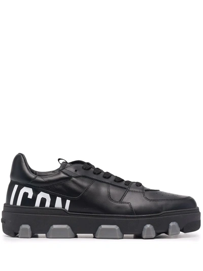 Dsquared2 Icon Basket Sneakers In Leather In Black