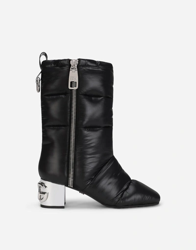Dolce & Gabbana Quilted Nylon Ankle Boots With Dg Karol Heel In Black