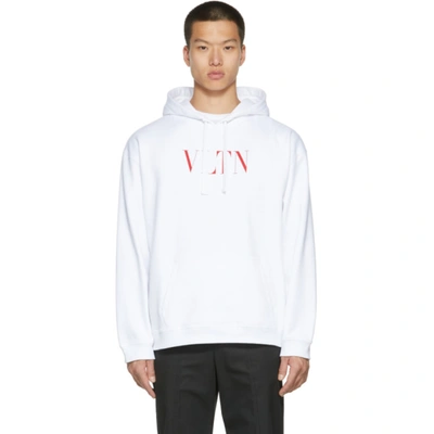 Valentino Vltn-logo Jersey Hooded Sweatshirt In White