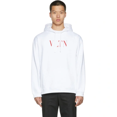 Valentino Vltn-logo Jersey Hooded Sweatshirt In Bianco