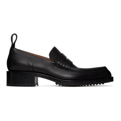 Dries Van Noten Black Grained Leather Loafers