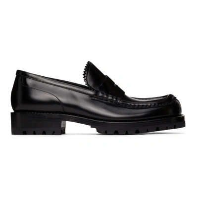 Dries Van Noten Black Polished Leather Loafers In Dark Brown
