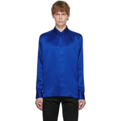 Saint Laurent Men's Yves Jacquard Silk Sport Shirt In Blue