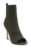 Catherine Malandrino Knit Open Toe Stiletto Bootie In Olive