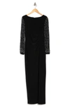 Marina Beaded Long Sleeve Maxi Gown In Black