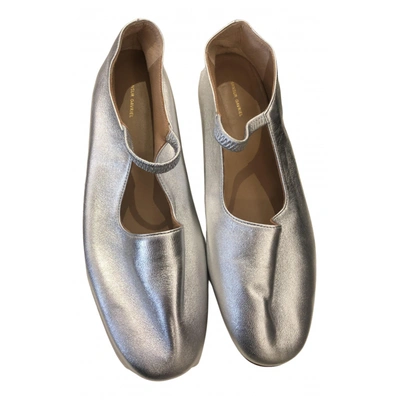Pre-owned Mansur Gavriel Leather Ballet Flats In Silver