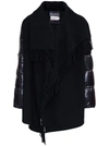 MONCLER BLACK WOOL AND NYLON CAPE WITH FRINGES,3G00027A0064999