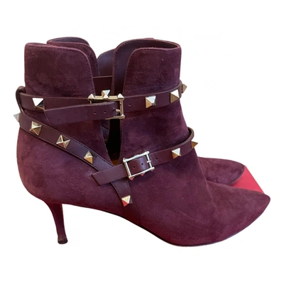Pre-owned Valentino Garavani Ankle Boots In Burgundy