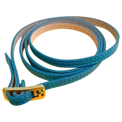 Pre-owned Fendi Ff Leather Bracelet In Turquoise