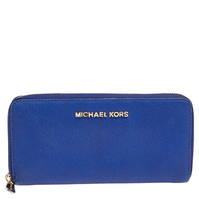 Pre-owned Michael Kors Blue Leather Bedford Continental Wallet