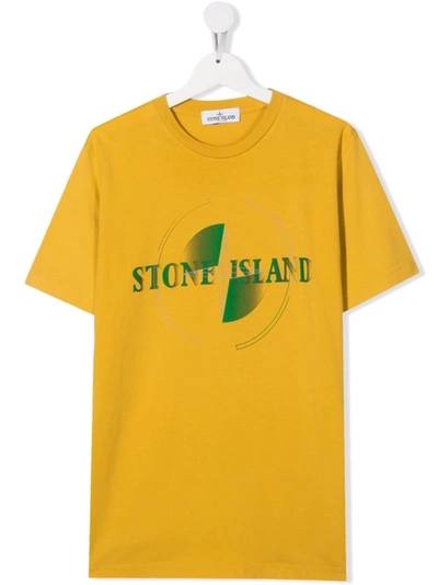 Stone Island Junior Teen Logo Print T-shirt In Yellow