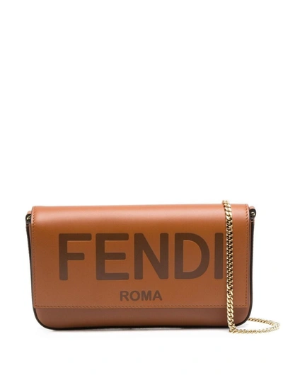 Fendi Logo-debossed Clutch Bag In Brown