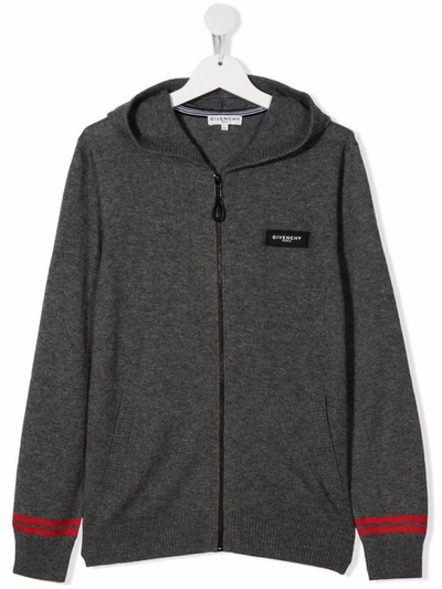 Givenchy Teen Zipped Logo Hoodie In Grey