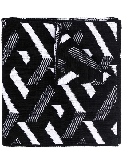 Versace 几何图案针织围巾 In Black