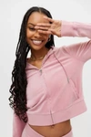 Juicy Couture Embellished Velour Zip-up Hoodie Track Jacket In Blush