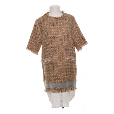 Pre-owned Msgm Tweed Mid-length Dress In Beige