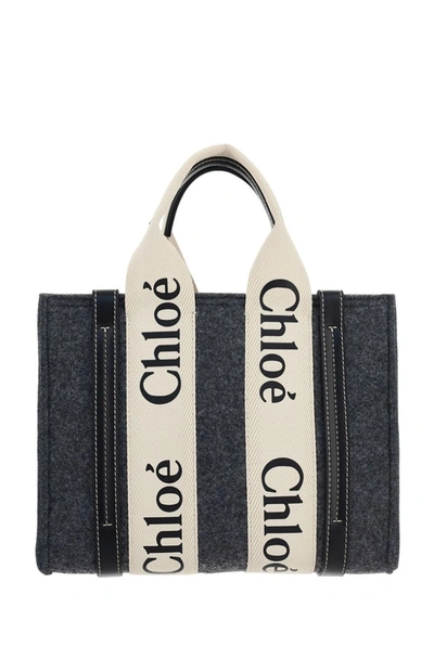 Chloé + Net Sustain Woody Small Leather-trimmed Wool-felt Tote In Gray