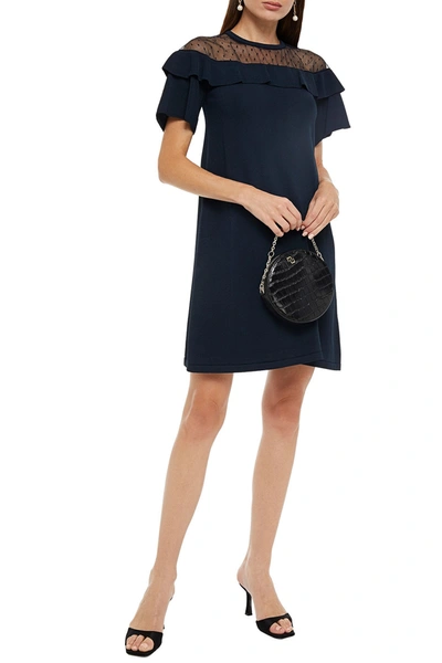 Red Valentino Point D'esprit-paneled Stretch-knit Mini Dress In Navy