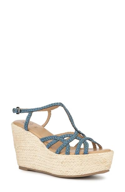 Vintage Foundry Eloise Leather Espadrille Platform Wedge Sandal In Blue