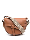 Loewe Gate Small Leather And Jacquard Shoulder Bag In Brown