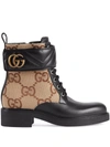 Gucci Gg Marmont Round-toe Leather And Canvas Ankle Boots In Black