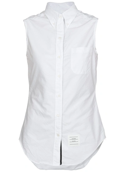 Thom Browne Sleeveless Grosgrain Oxford Shirt In White