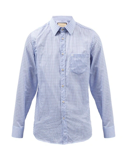 Gucci Logo-embroidered Check Cotton-poplin Shirt In Blue