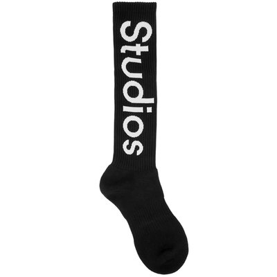 Acne Studios Ivory Logo Cotton-blend Knee-high Socks In Black