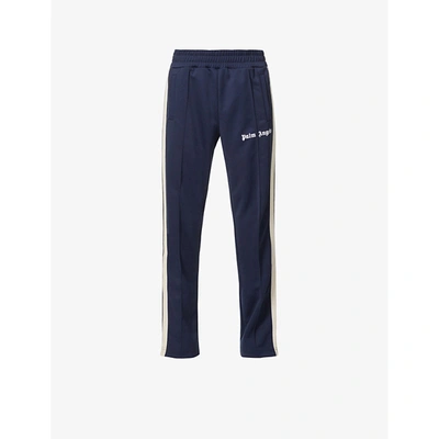 Palm Angels Mens Navy Blue White Track High-rise Woven Jogging Bottoms Xs