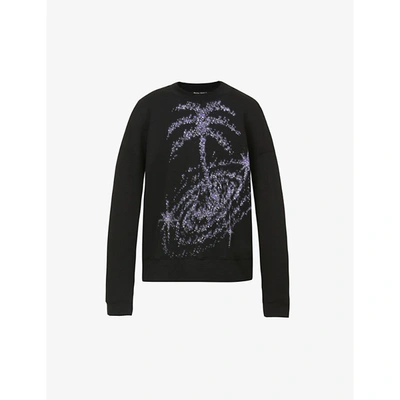 Palm Angels Mens Black Glittered Palm Galaxy Graphic-print Cotton-jersey Sweatshirt S