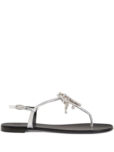 Giuseppe Zanotti Crystal-embellished Mirrored-leather Sandals In Silver