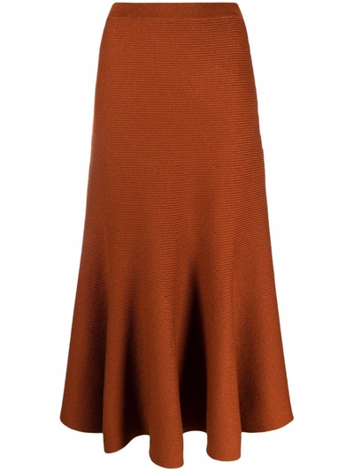 Gabriela Hearst Olive Merino Wool Knit Rib Midi Skirt In Bordeaux