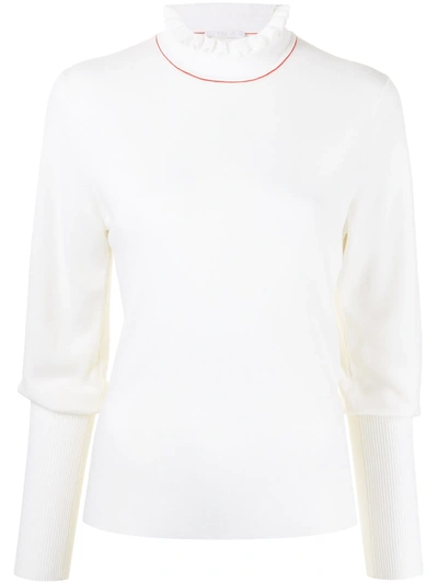 Chloé Chloe Ladies Wool-blend Lace Knit Turtleneck Top In White