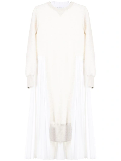 Sacai Pleated-detail Panelled Dress In Grey