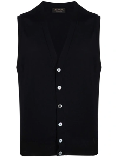 Dell'oglio V-neck Merino Wool Waistcoat In Blue