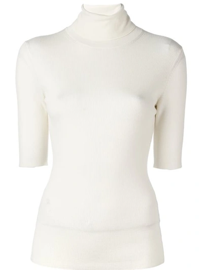 Theory High Neck Knitted Top In Neutrals