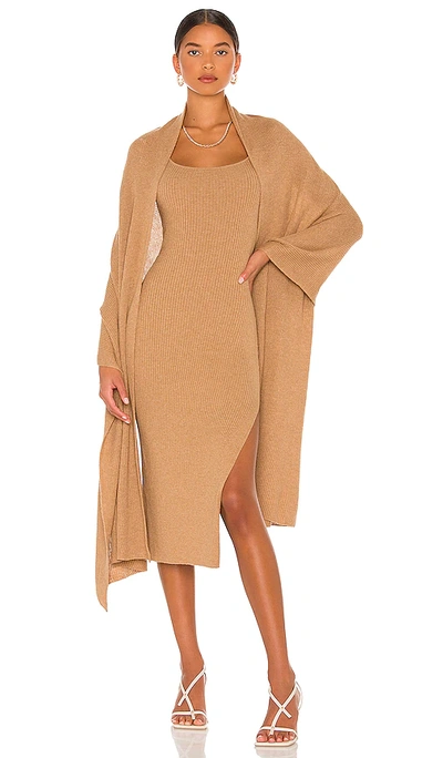 Lpa Salmah Dress With Detachable Shawl In Tan