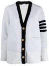 Thom Browne 4-bar Stripe Shearling Cardigan In 白色