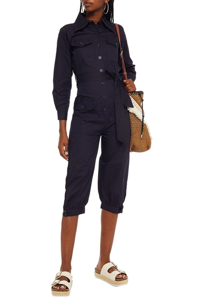 Antik Batik Kala Cropped Belted Cotton-broadcloth Jumpsuit In Midnight Blue