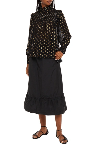 Antik Batik Dova Shirred Metallic Fil Coupé Georgette Blouse In Black