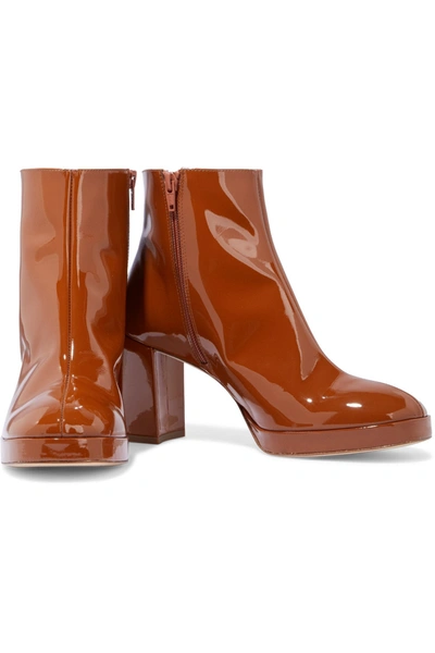 Miista Edith Patent-leather Ankle Boots In Tan