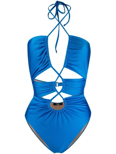 Noire Swimwear Gathered Cut-out Swimsuit In Blau