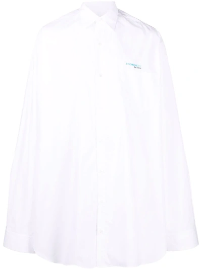 Raf Simons Synchronicity Logo-embroidered Oversized Shirt In Weiss