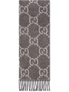 Gucci Strickschal Aus Gg Jacquard Mit Quasten In Grau