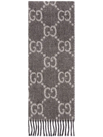 Gucci Men's Black/gray Gg Jacquard Wool Scarf | 6766104g200